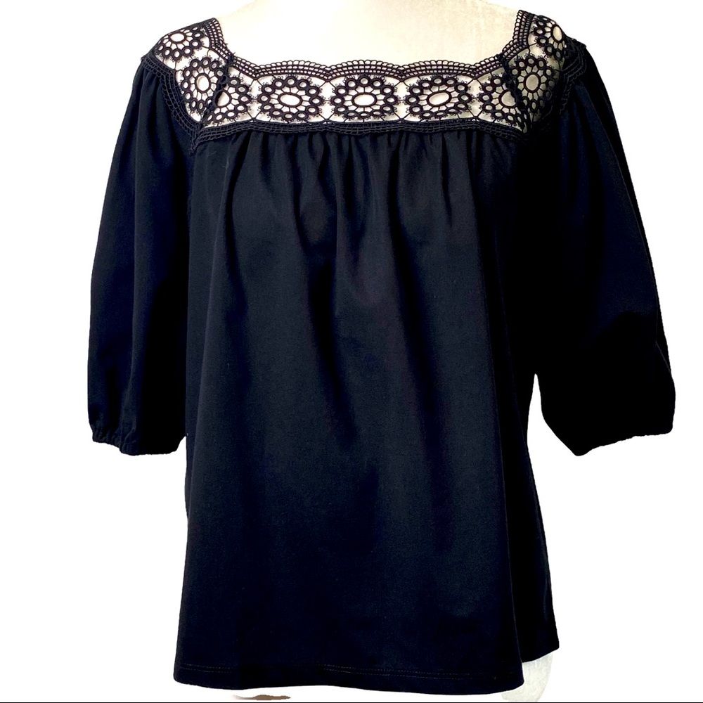 Ann Taylor Black Cut Out Neckline Blouse